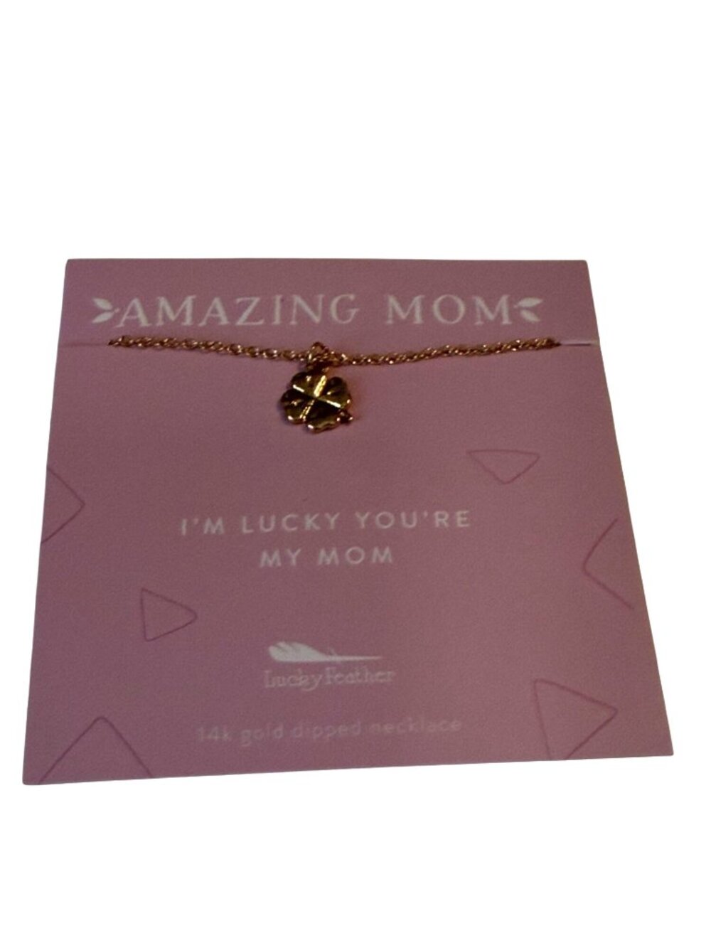Lucky Feather Gold Amazing Mom Four Leaf Clover 14K Gold Dipped 16-18 Inch Neckl